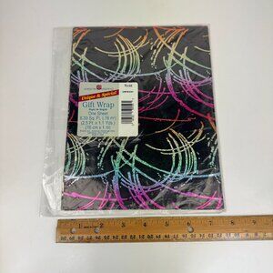 Vtg American Greetings Gift Wrap Sheet Black w Colorful Rainbow Metallic Sparkle